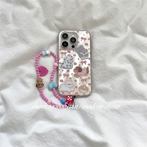 碎花蝴蝶结可爱小狗手机壳