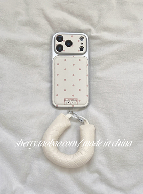 SHERRY*ins风温柔皮质白粉色波点小猫适用于苹果17ProMax手机壳iPhone16Pro小众少女心15简约14清新卡通可爱