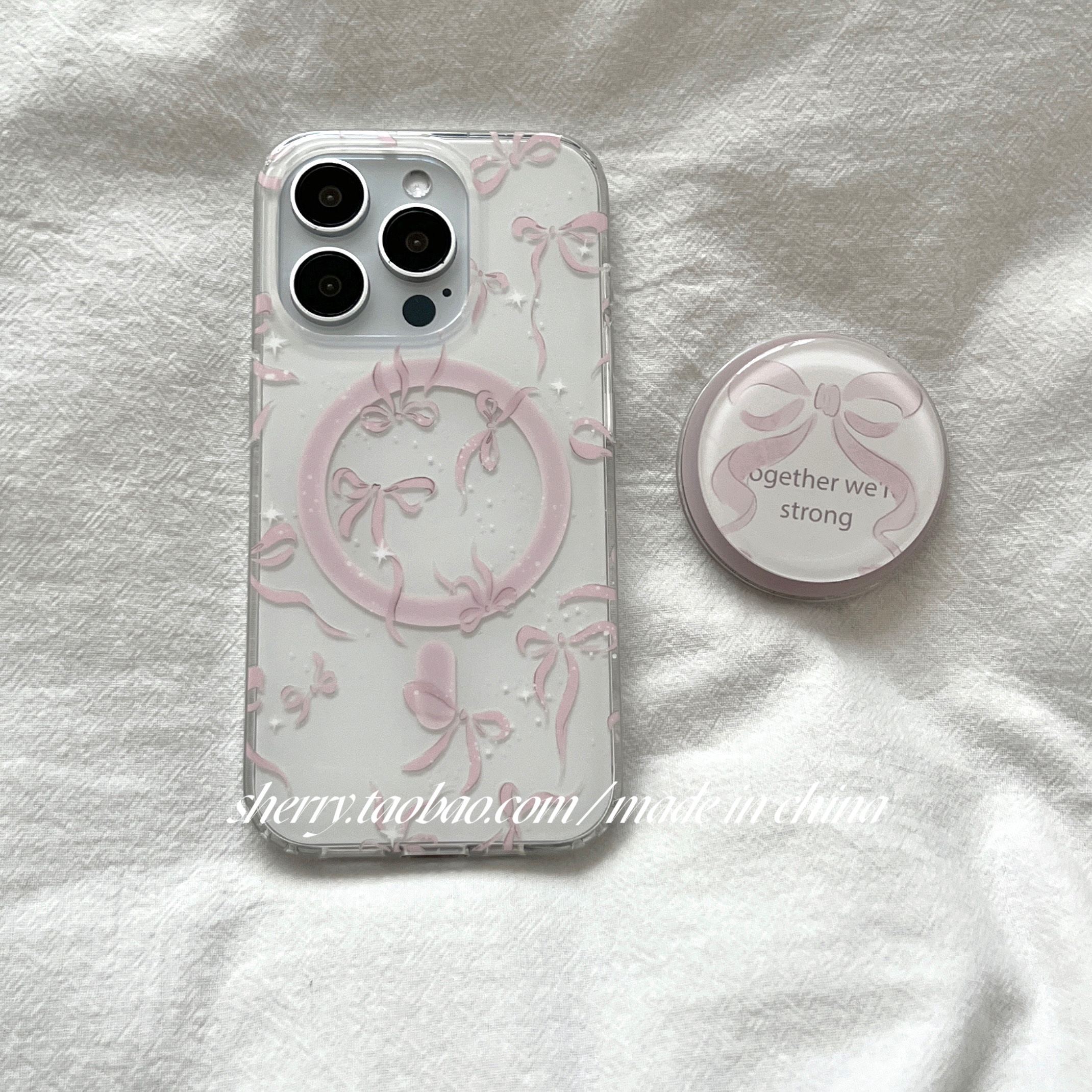 温柔浪漫粉色丝带蝴蝶结手机壳