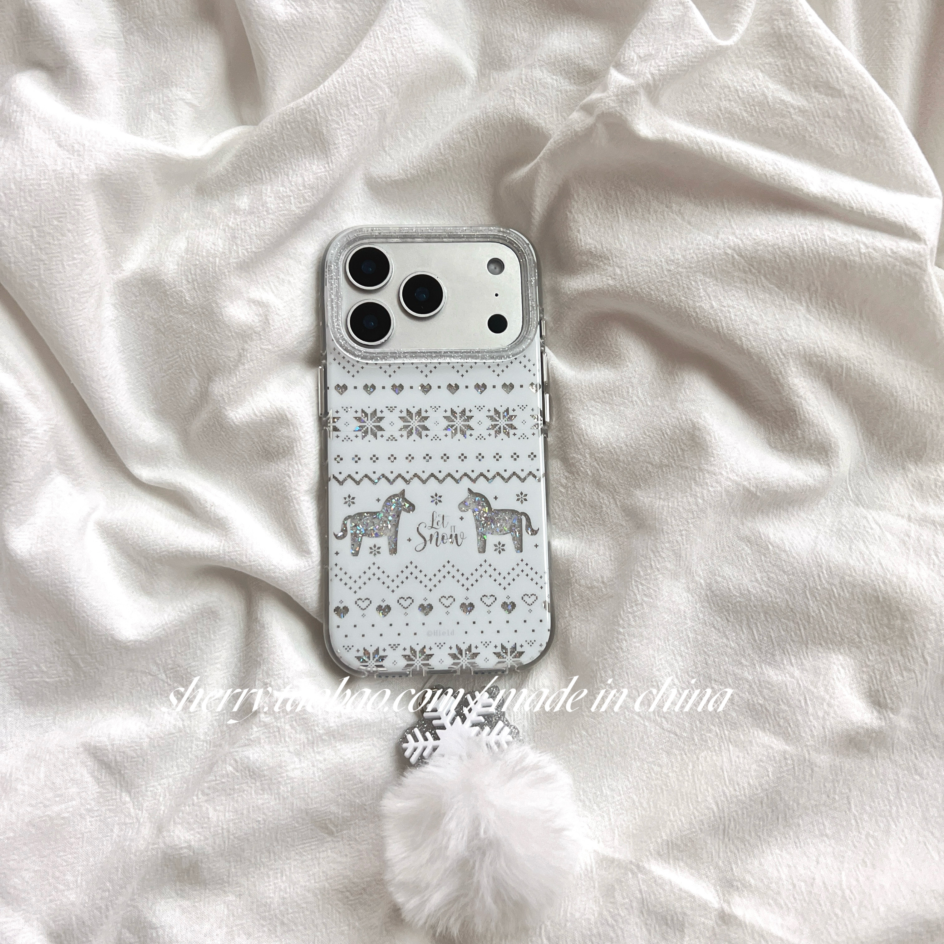 SHERRY*ins风白色镂空闪粉雪花小马适用于苹果17ProMax手机壳iPhone16Pro小众少女心15简约14小清新卡通可爱,3C数码配件,手机保护套/壳,淘宝优惠券,粉丝福利购,淘宝优惠卷