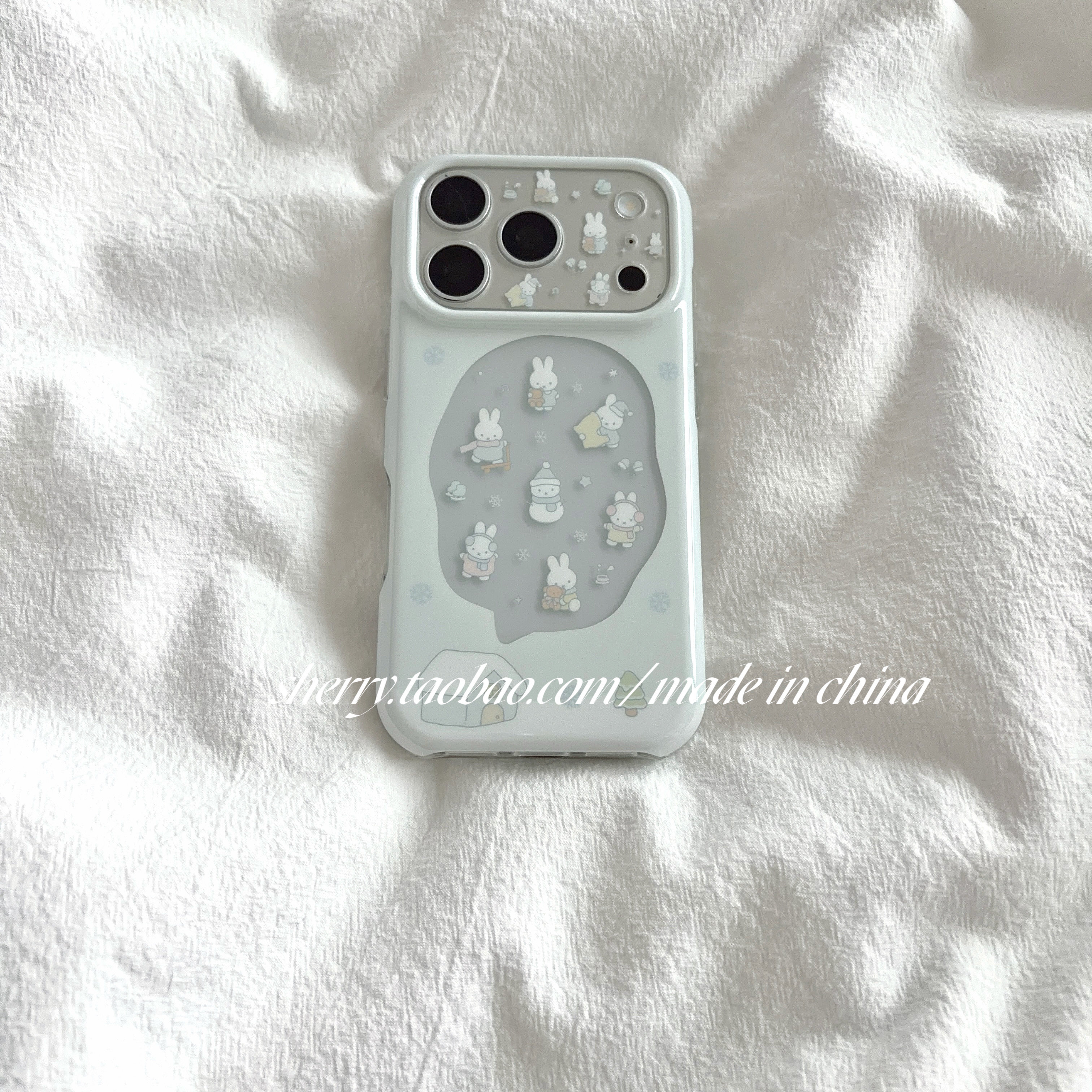 SHERRY*ins风暖冬淡蓝雪花房子镂空兔子适用于苹果18ProMax手机壳iPhone17Pro小众少女心16清新15卡通可爱萌
