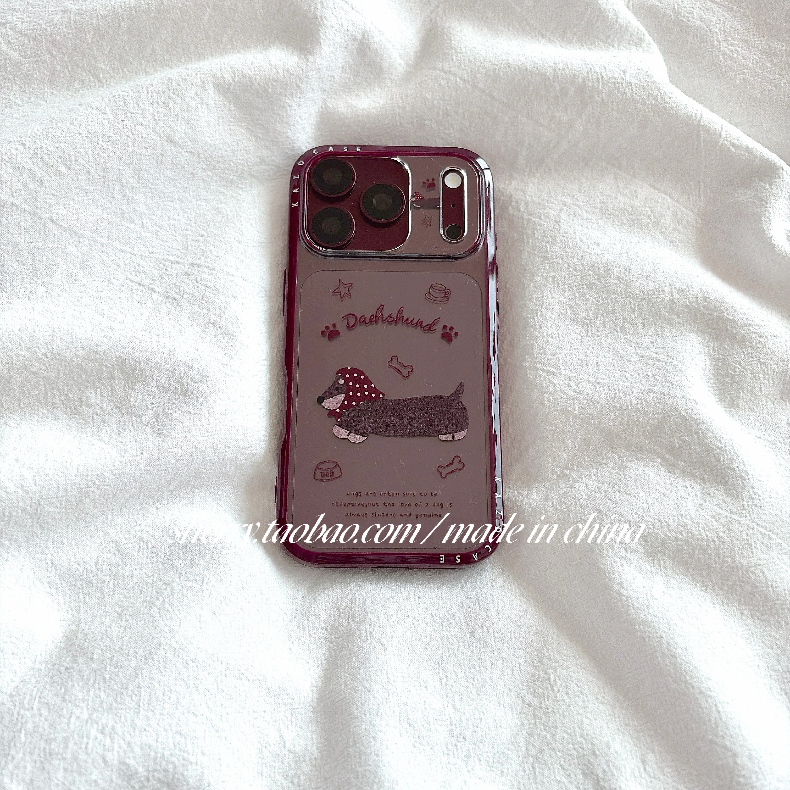 SHERRY*ins风透明酒红边波点头巾腊肠狗狗适用于苹果18ProMax手机壳iPhone17Pro小众少女心16简约15卡通可爱