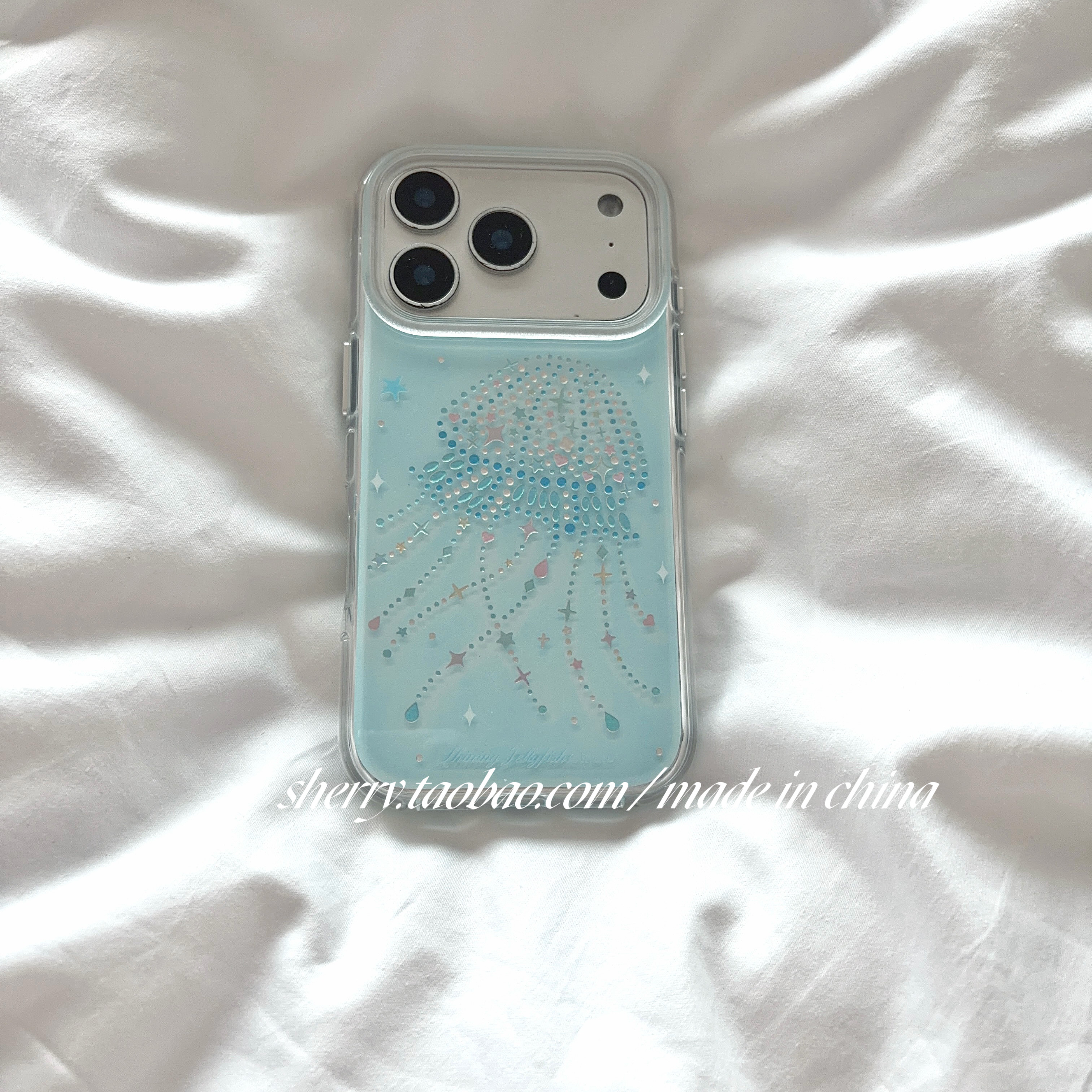 SHERRY*ins风夏日蓝色梦幻彩钻水母适用于苹果17ProM