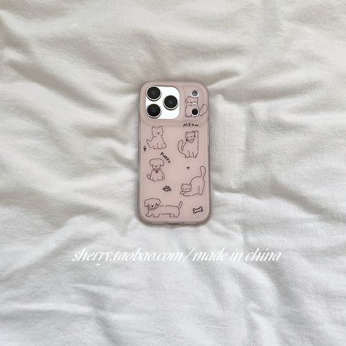 ins肤感粉猫狗手机壳iPhone可爱