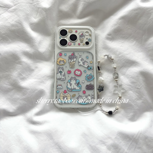 SHERRY*ins风白边透明小灰猫适用于苹果17ProMax手机壳iPhone16Pro小众少女心15简约软萌温柔小清新卡通可爱