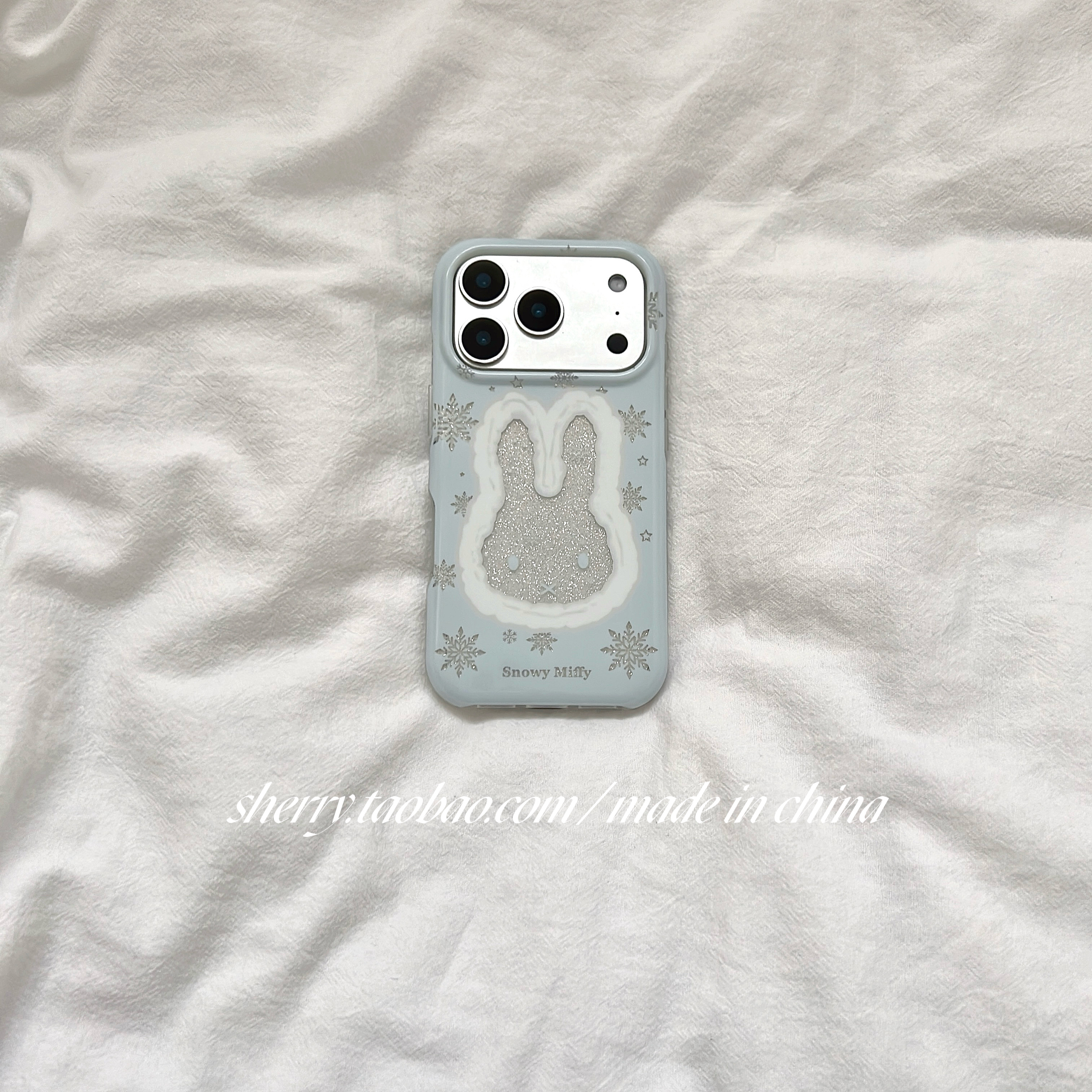 17镂空闪粉雪花兔子手机壳少女心