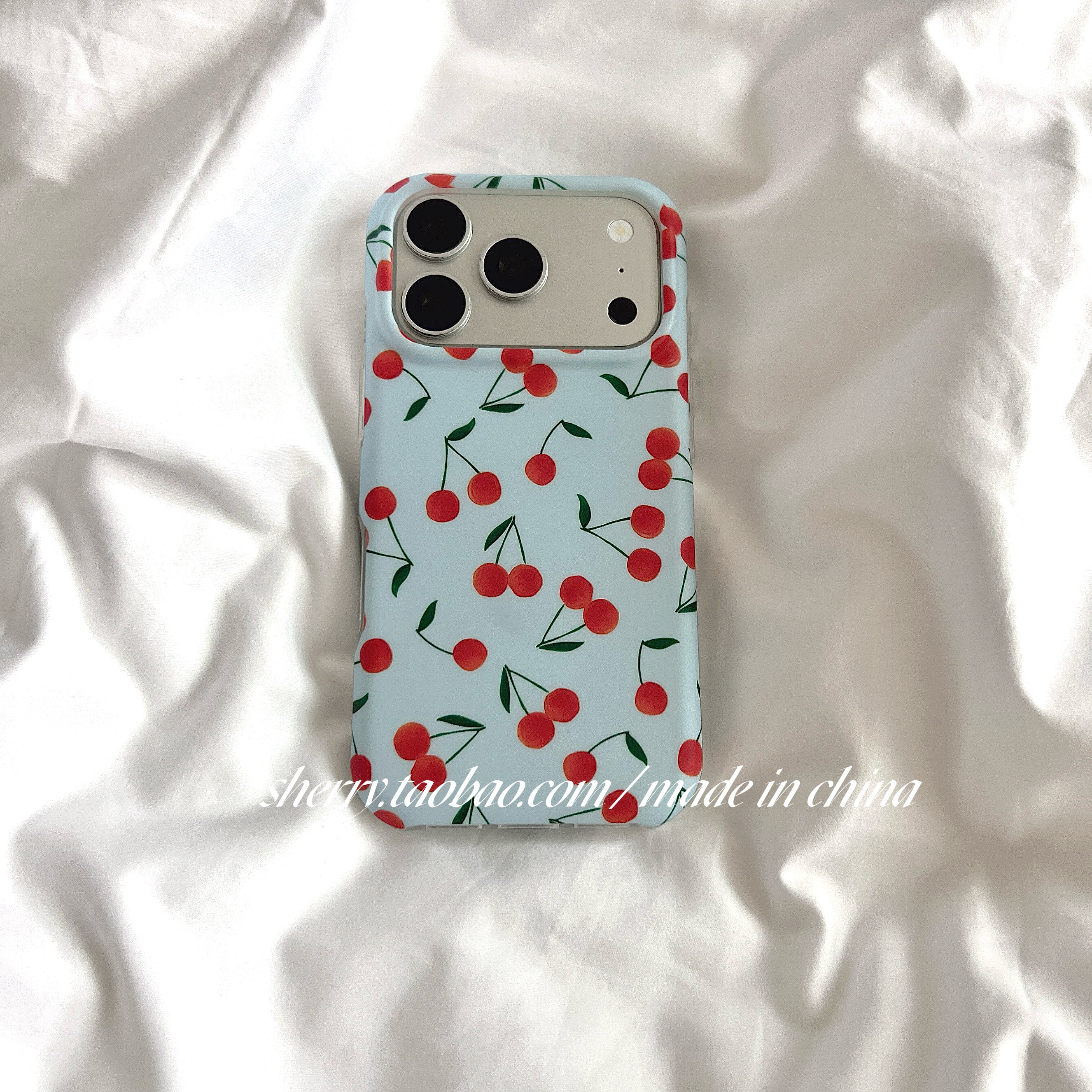 SHERRY*ins风温柔天蓝肤感满屏樱桃适用于苹果17ProM
