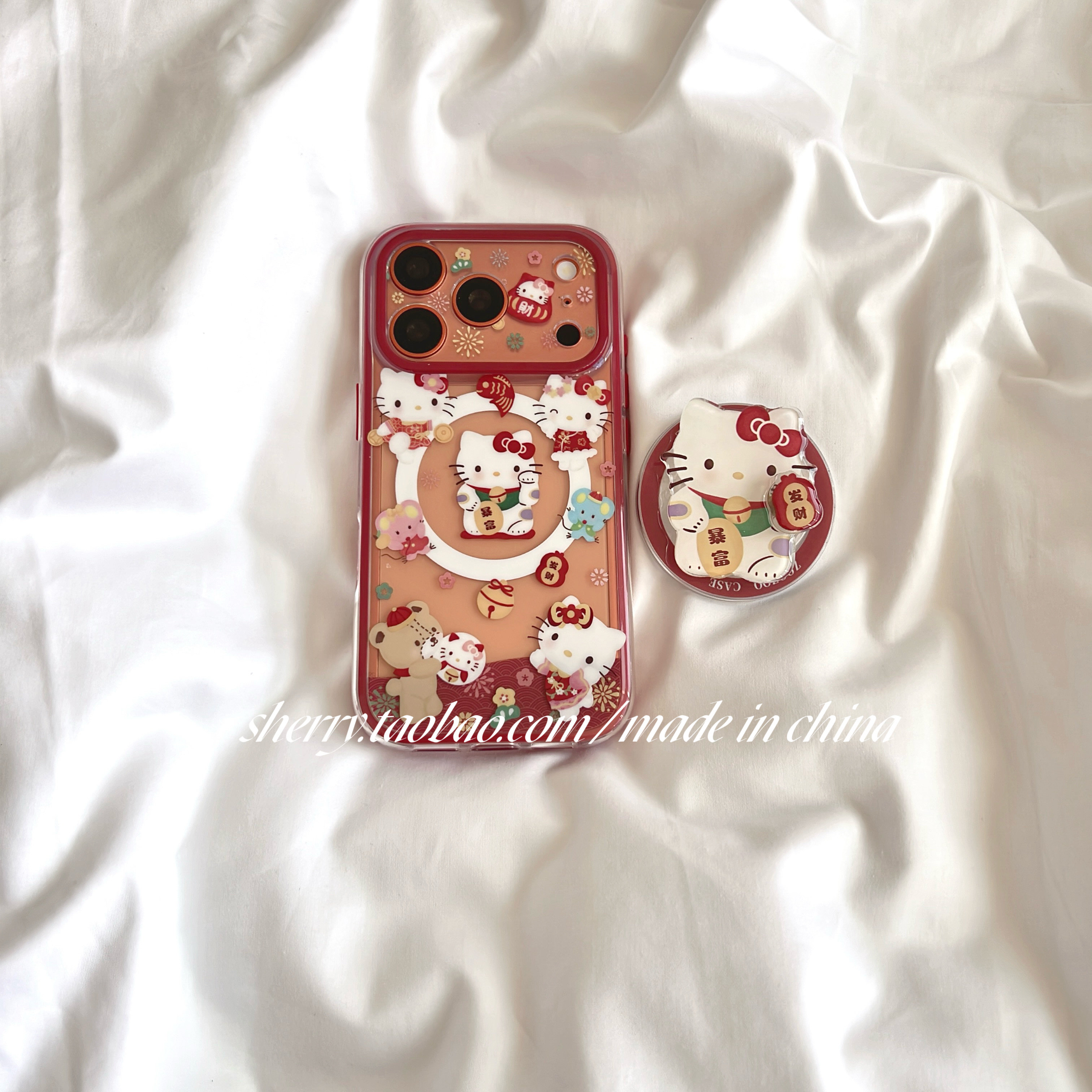 SHERRY*ins风新年红边透明招财猫适用于苹果17ProMax手机壳iPhone16Pro小众少女心15简约14小清新卡通可爱,3C数码配件,手机保护套/壳,淘宝优惠券,粉丝福利购,淘宝优惠卷