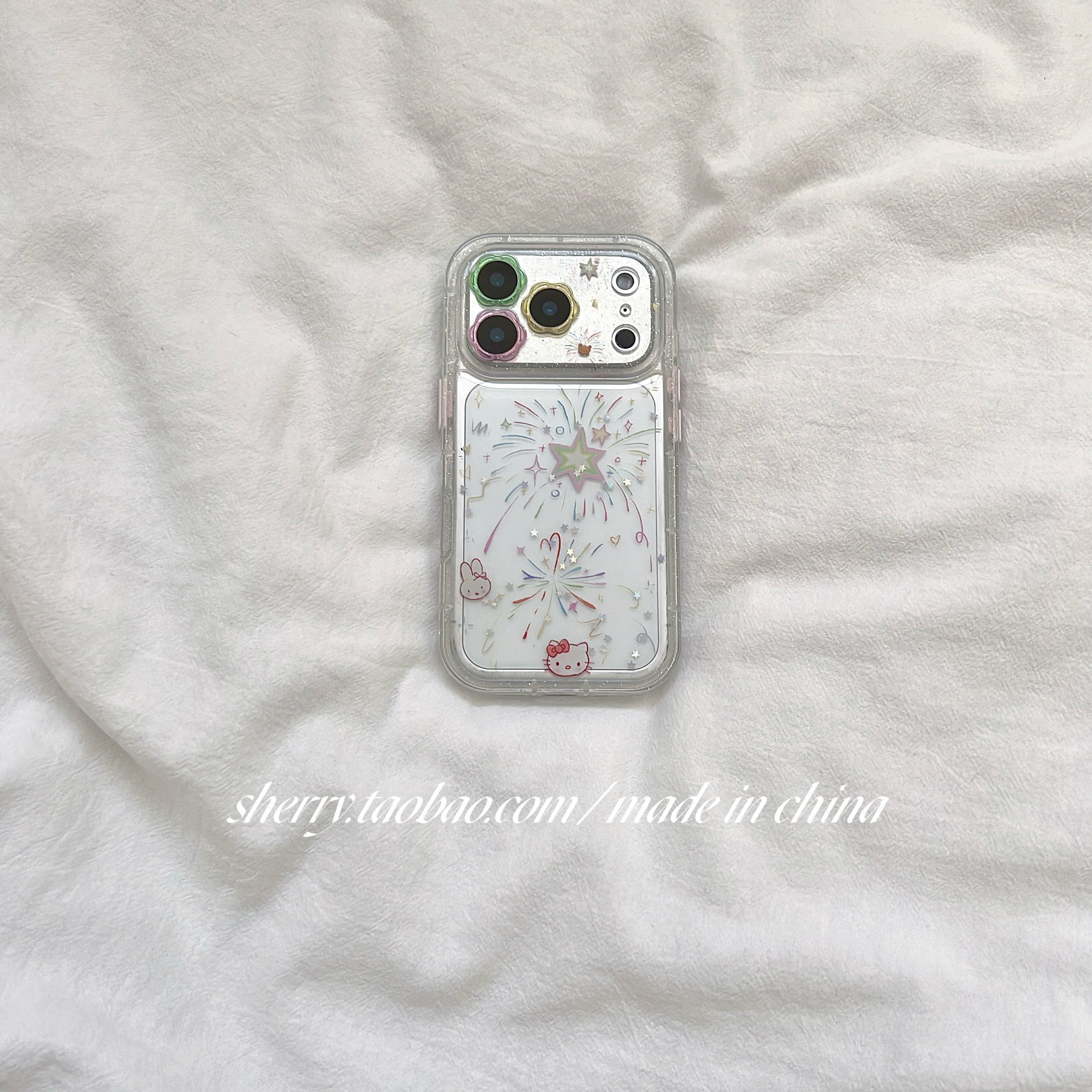 SHERRY*ins风透明彩色烟花兔子猫适用于苹果17ProMax手机壳iPhone16Pro小众少女心15简约14小清新卡通可爱,3C数码配件,手机保护套/壳,淘宝优惠券,粉丝福利购,淘宝优惠卷