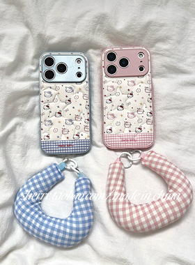 SHERRY*ins风粉白蓝格纹压纹星星kt猫适用于苹果17ProMax手机壳iPhone16Pro小众少女心15简约14清新卡通可爱