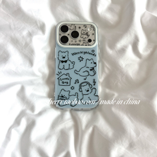 ins风蓝色线条可爱房子耳机狗狗适用于苹果17ProMax手机壳iPhone16Pro小众少女心15简约14小清新卡通 SHERRY