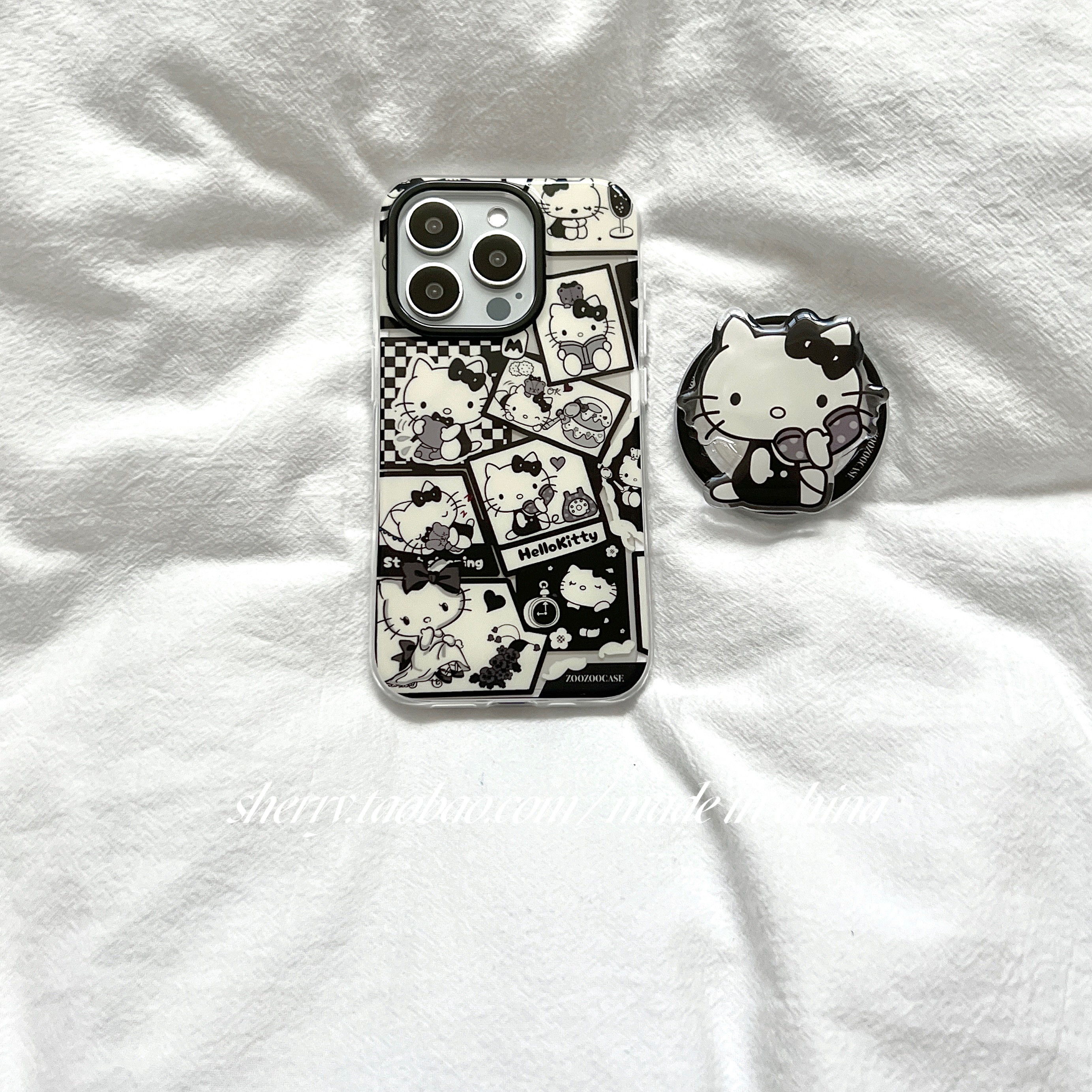 复古黑白漫kt猫磁吸手机壳少女心