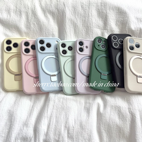 SHERRY*ins风高级感纯色硅胶支点支架壳适用于苹果17ProMax手机壳iPhone16Pro小众少女心15简约小清新极简夏