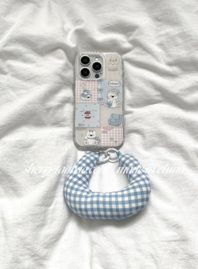 SHERRY*ins风粉蓝格子拼接沙发狗狗可爱适用于苹果17ProMax手机壳iPhone16Pro小众少女心15简约14清新13卡通