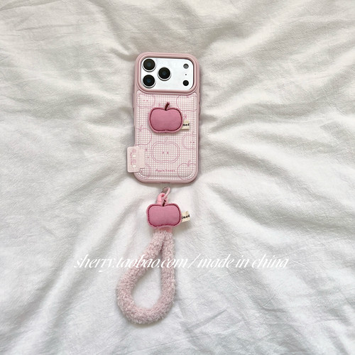 适用苹果17promax手机壳粉色格子