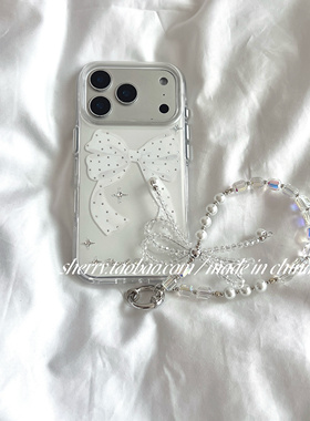 SHERRY*ins风温柔白银色波点蝴蝶结适用于苹果17ProMax手机壳iPhone16Pro小众少女心15简约14小清新高级感