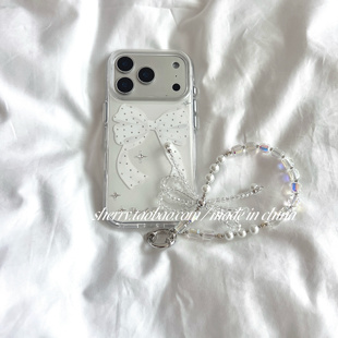 ins风温柔白银色波点蝴蝶结适用于苹果17ProMax手机壳iPhone16Pro小众少女心15简约14小清新高级感 SHERRY