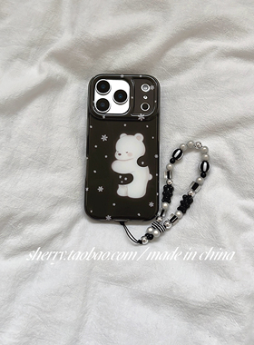 SHERRY*ins风黑色底雪花拥抱小白熊适用于苹果17ProMax手机壳iPhone16Pro小众少女心15简约14小清新卡通可爱