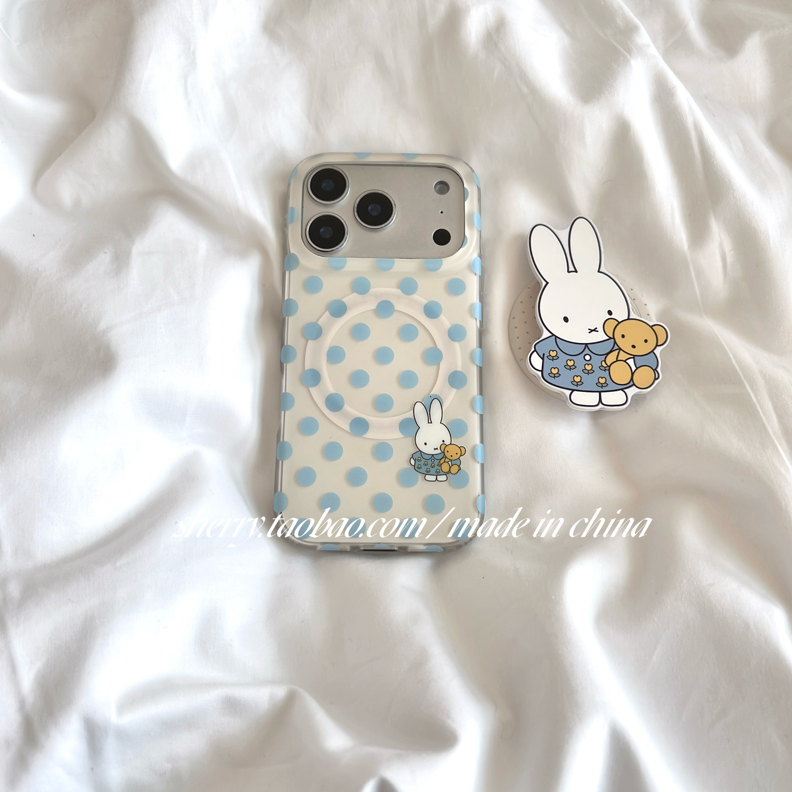 SHERRY*ins风奶黄蓝色波点兔子磁吸适用于苹果17ProMax手机壳iPhone16Pro小众少女心15简约14小清新卡通可爱