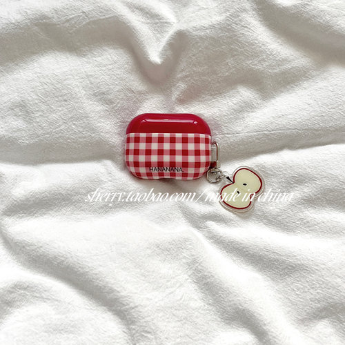适用苹果airpods保护套红色格纹