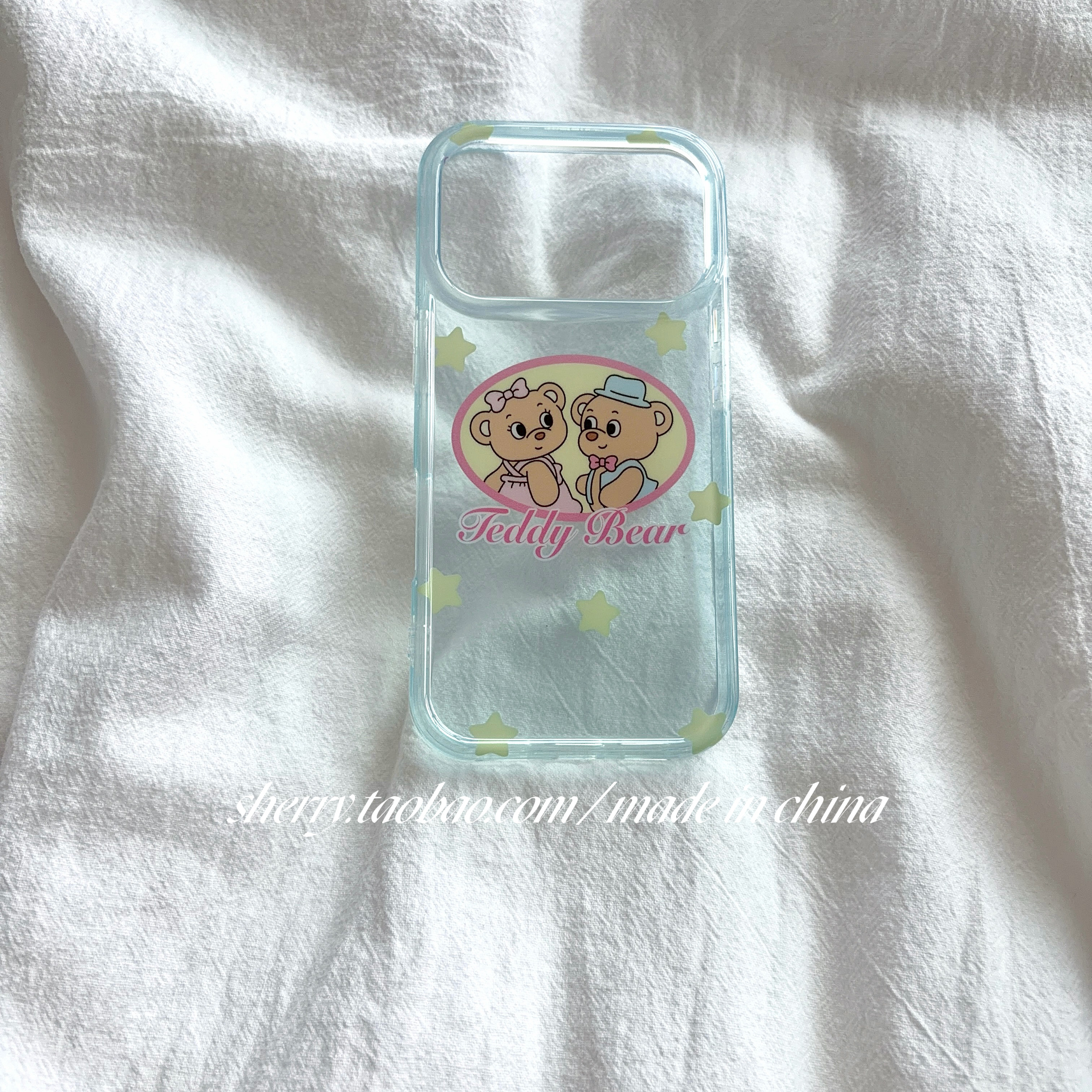 SHERRY*ins风夏日透蓝底星星两只小熊适用于苹果18ProMax手机壳iPhone17Pro小众少女心16简约小清新卡通可爱