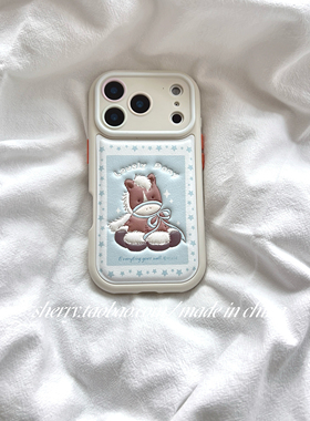 SHERRY*ins风新年蓝色皮质压纹蝴蝶结小马适用于苹果17ProMax手机壳iPhone16Pro小众少女心15简约14清新可爱