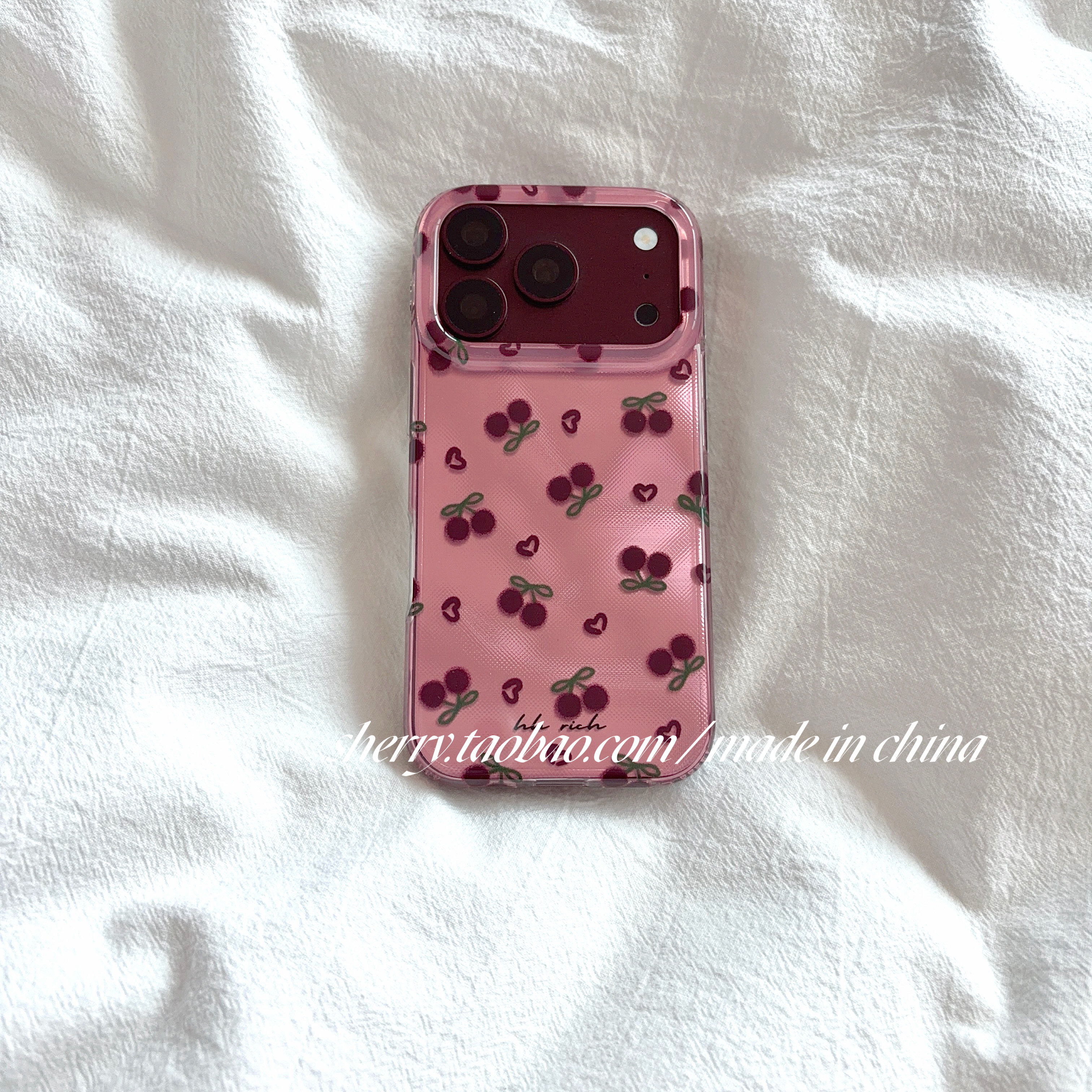SHERRY*ins风古早粉色底酒红爱心樱桃适用于苹果18ProMax手机壳iPhone17Pro小众少女心16简约清新15卡通可爱