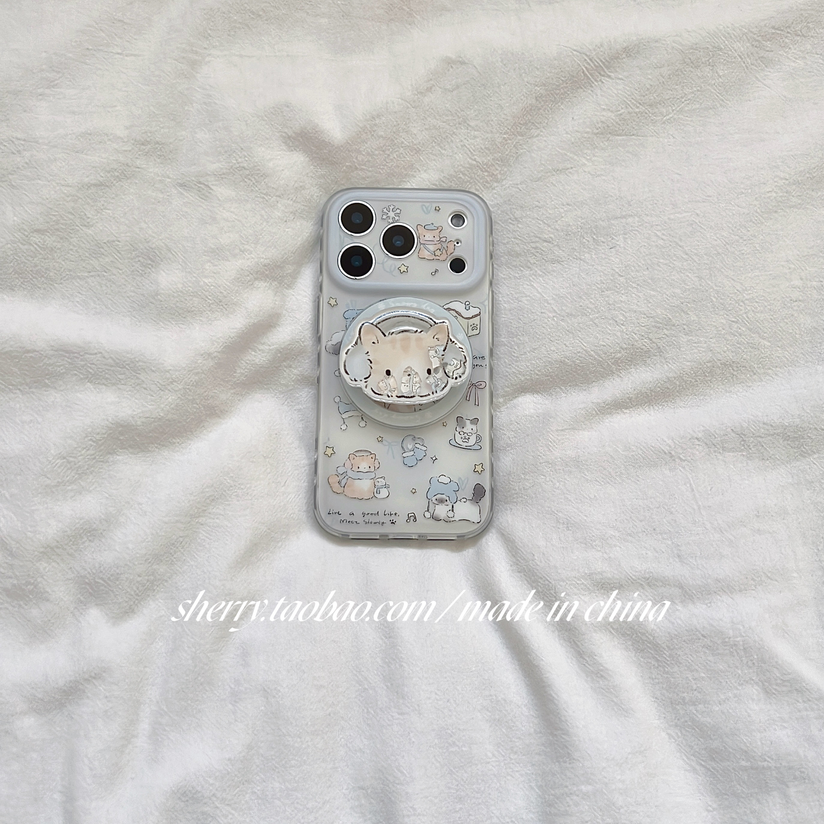 SHERRY*ins风淡绿围巾小猫咪磁吸适用于苹果17ProMax手机壳iPhone16Pro小众少女心15简约14小清新卡通可爱萌