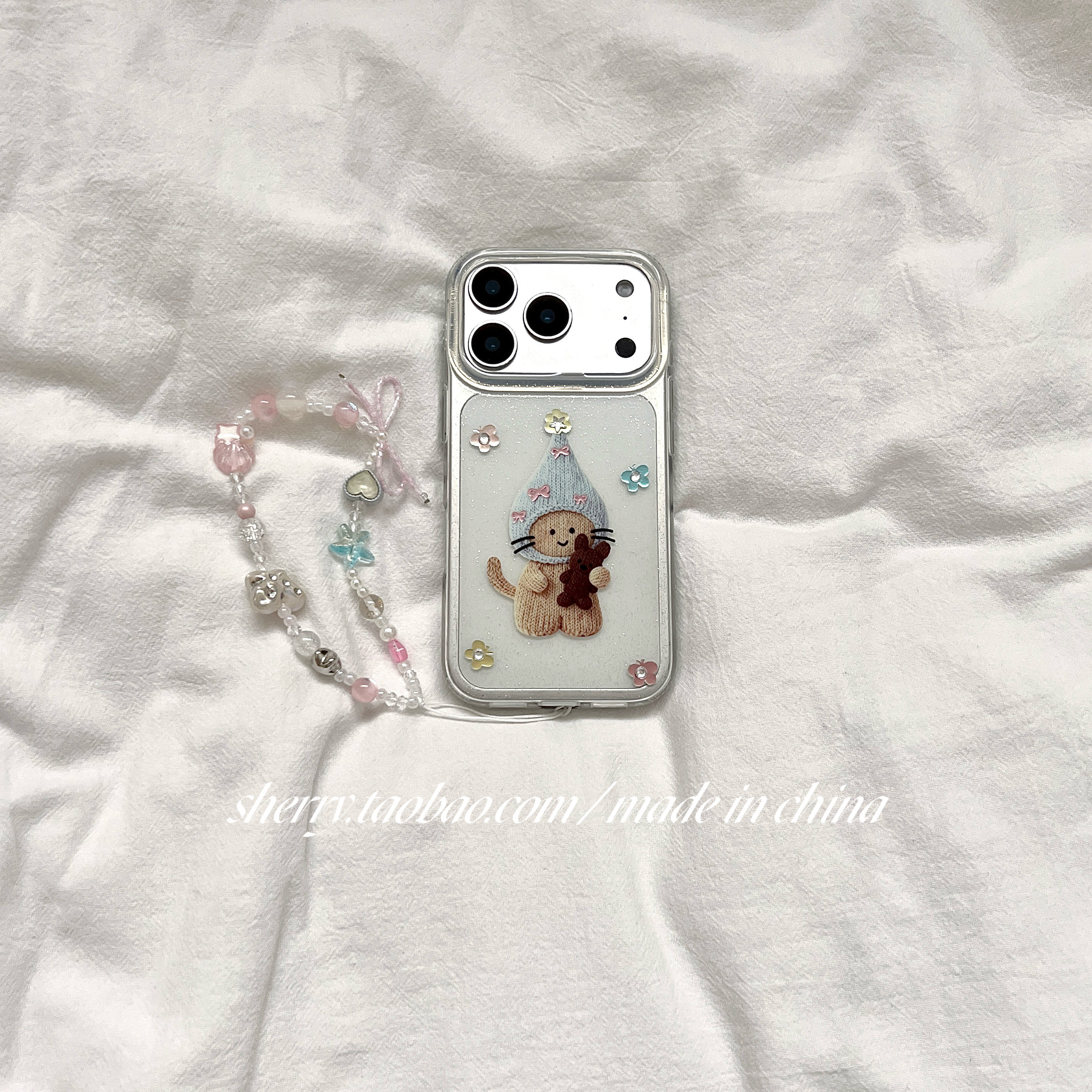 SHERRY*ins风透明细闪蝴蝶针织猫咪适用于苹果17ProMax手机壳iPhone16Pro小众少女心15简约14小清新卡通可爱,3C数码配件,手机保护套/壳,淘宝优惠券,粉丝福利购,淘宝优惠卷