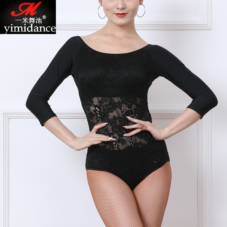 YIMIDANCE 新款夏季拉丁舞上衣女成人练功服露背透气连体服胸垫