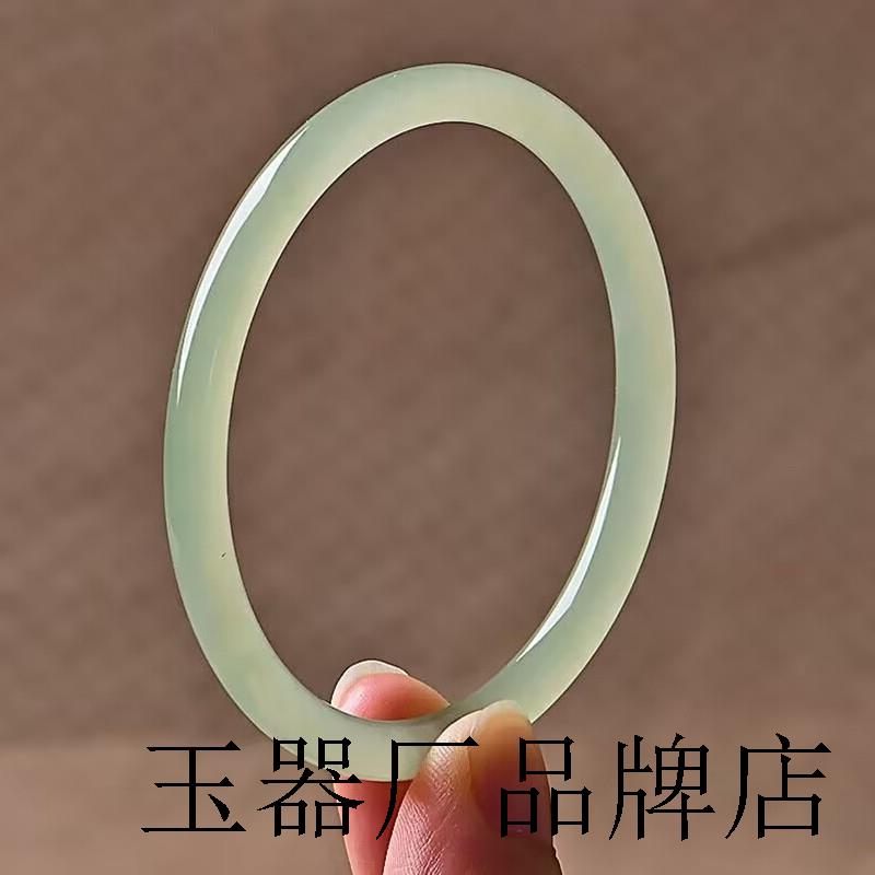 老坑和田玉晴水镯圆条手镯女款青白玉美人镯圆条古典玉镯玉石手镯