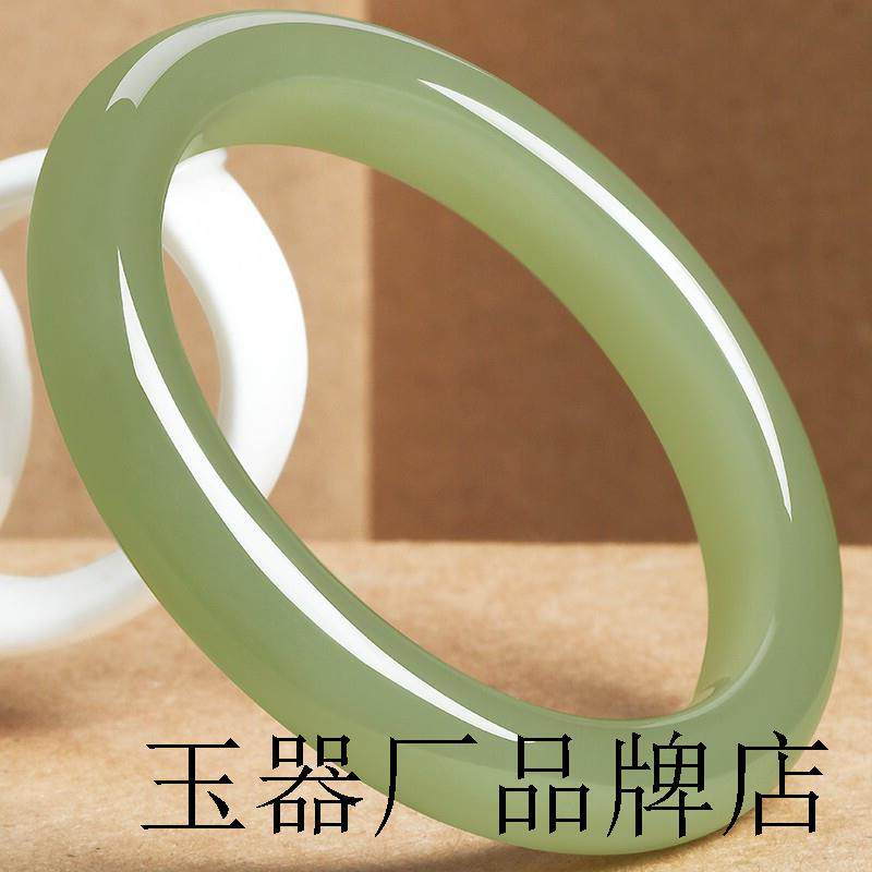 老坑和田玉手镯女款鸭蛋青玉镯玉镯子细条纳福泥鳅背镯玉石百搭款