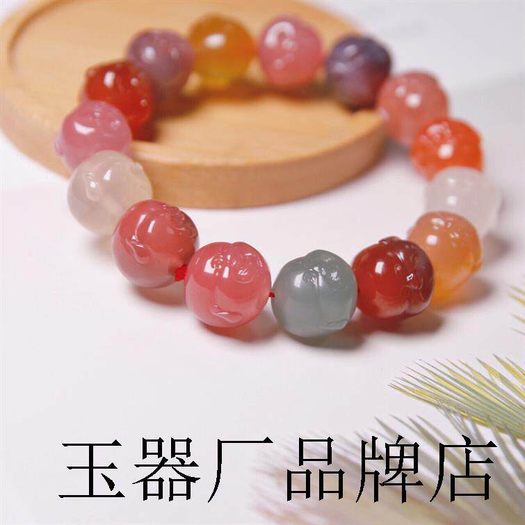 男女款手链镇店之宝盐源玛瑙珠串七彩色佛头精雕单圈手串保真玉石