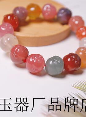 男女款手链镇店之宝盐源玛瑙珠串七彩色佛头精雕单圈手串保真玉石