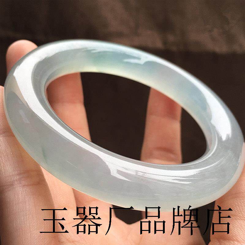 翡翠色手镯冰种玉镯正圈圆条贵妃玻璃种飘花阳绿紫罗兰色玉手镯女