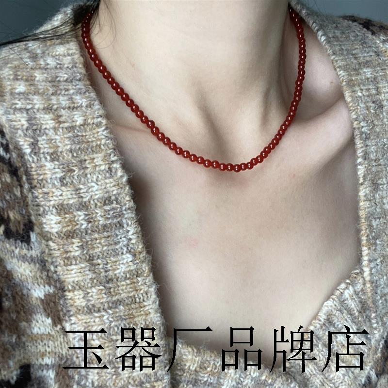 高端红玉髓玛瑙小米珠锁骨链项链原创圆珠毛衣链礼物国风转运珠串
