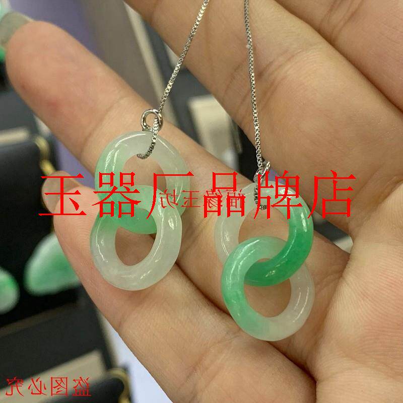 高端飘阳绿翡翠色环环相扣耳环长款流苏原创古风圆形耳线女款耳饰