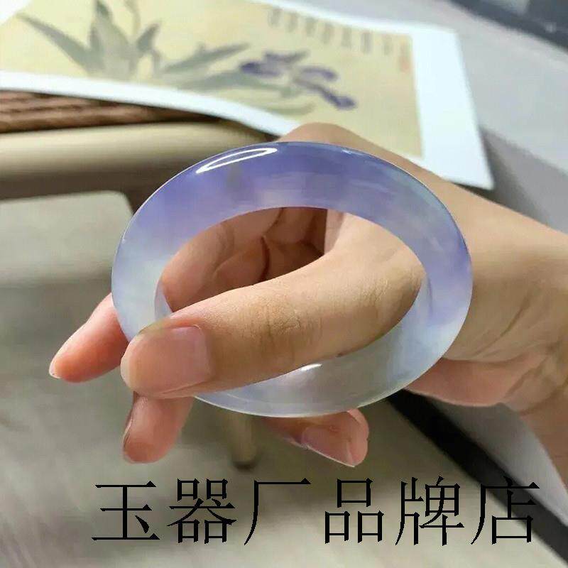 缅甸高端玉石老坑A货紫罗兰翡翠色手镯冰糯种玉镯子送礼长辈证书