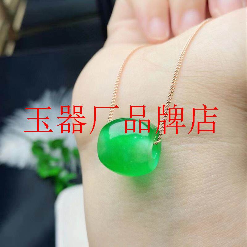 危地马拉老坑翡翠色冰种满绿路路通桶珠正阳绿锁骨链转运珠玉吊坠