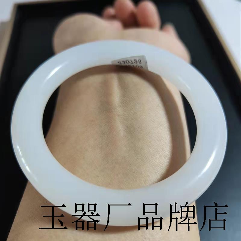 老矿天然金丝玉手镯胖圆条青白玉镯子羊脂白玉环叮当镯女玉石直播