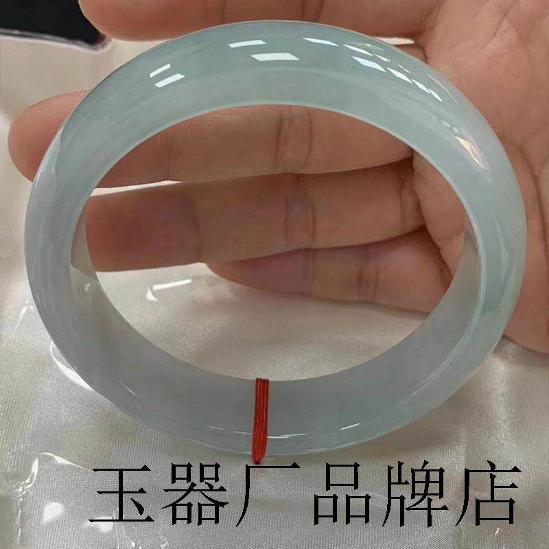 缅甸高端翡翠色手镯冰种浅蓝色冰透晴水玉镯子百搭款送礼品带证书