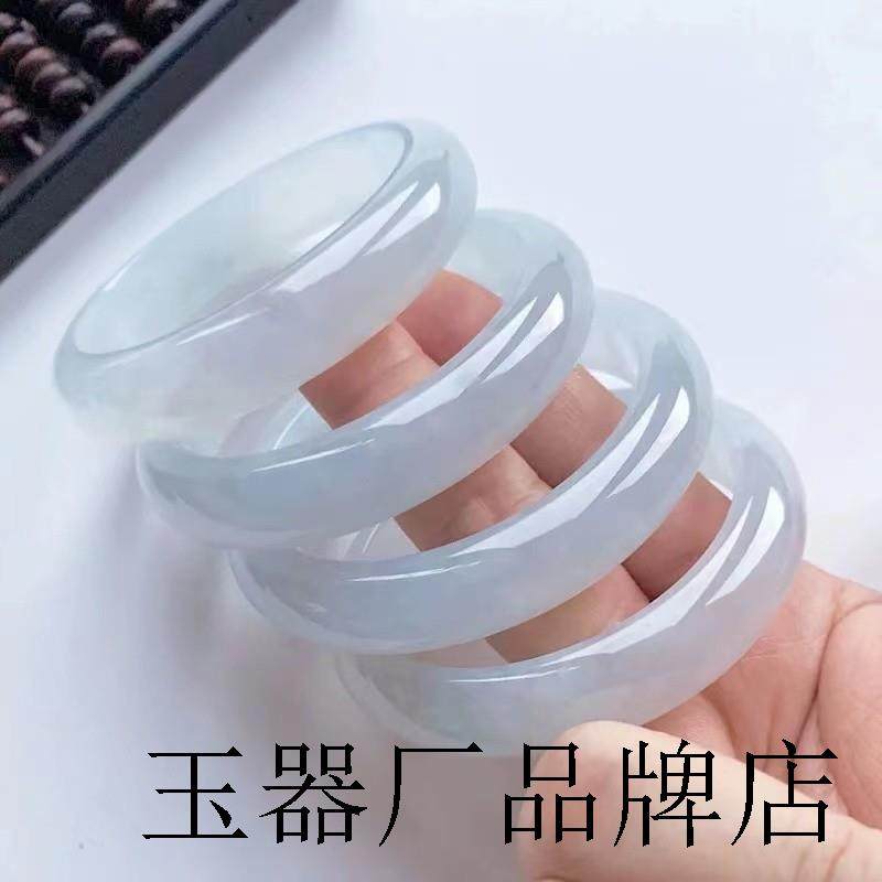 缅甸A货翡翠色手镯清新白冰种玉镯子冰种正圈贵妃白月光浅绿证书
