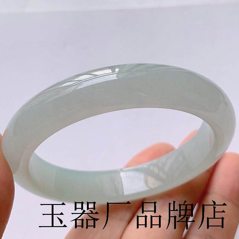 水润糯冰种翡翠手镯白底油青玉镯缅甸老坑正圈旺夫平安镯精品手饰