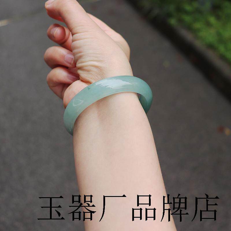 缅甸翡翠色手镯老坑冰种飘花处理玉石镯子女款阳绿贵妃镯子叮当镯