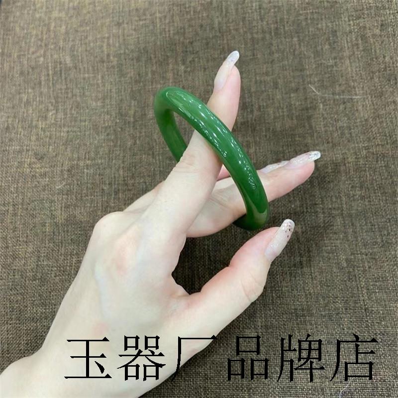 老坑和田玉色翠绿手镯少女款细圆条镯子碧绿色翡翠玉石手饰百搭