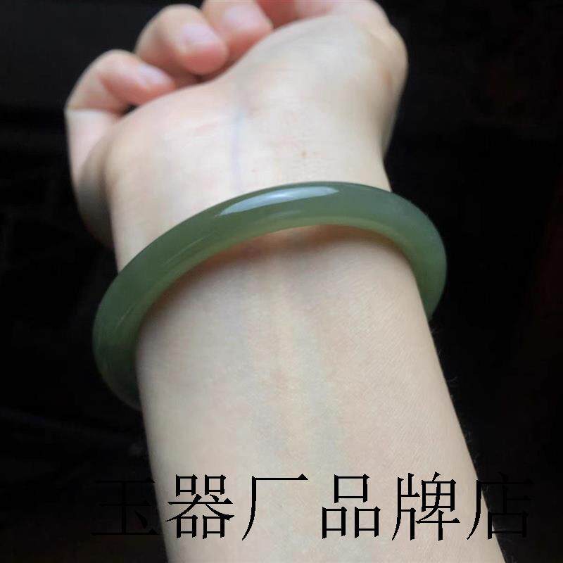 老矿和田玉青玉圆条手镯湖水绿叮当镯细条镯子天然玉石且末蓝玉镯