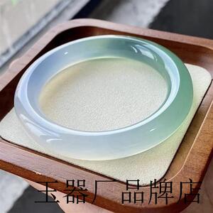 远山黛玉髓手镯女天然玛瑙胖圆条半山半水玉镯子蓝水阳绿晴水晶镯