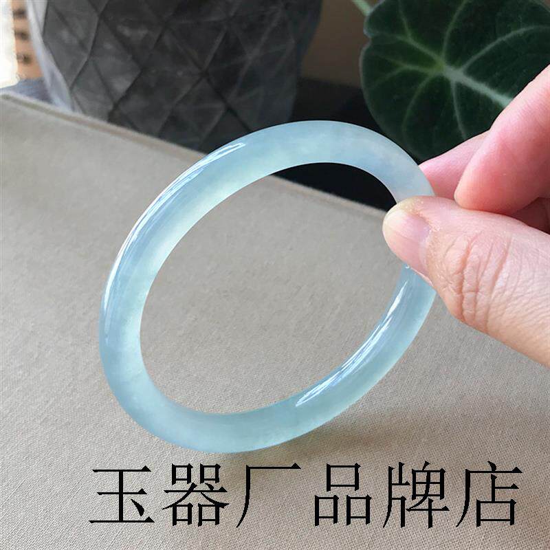 蓝水翡翠色晴水叮当镯手镯女年轻款小巧圆条冰种天青冻玉髓镯精品
