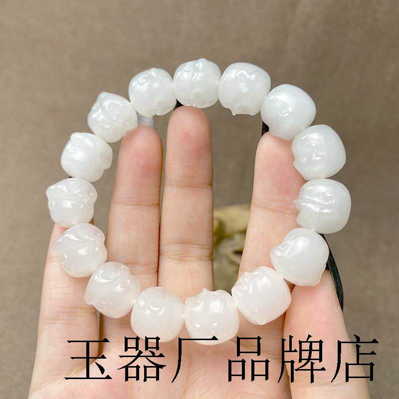 老坑和田玉白玉佛头手串羊脂玉男女款佛公玉石手链转运珠佛珠手串