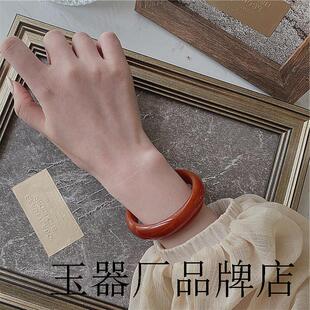 天然巴西红玛瑙手镯女玉镯红色玉髓本命年转运平安旺夫情人节礼物